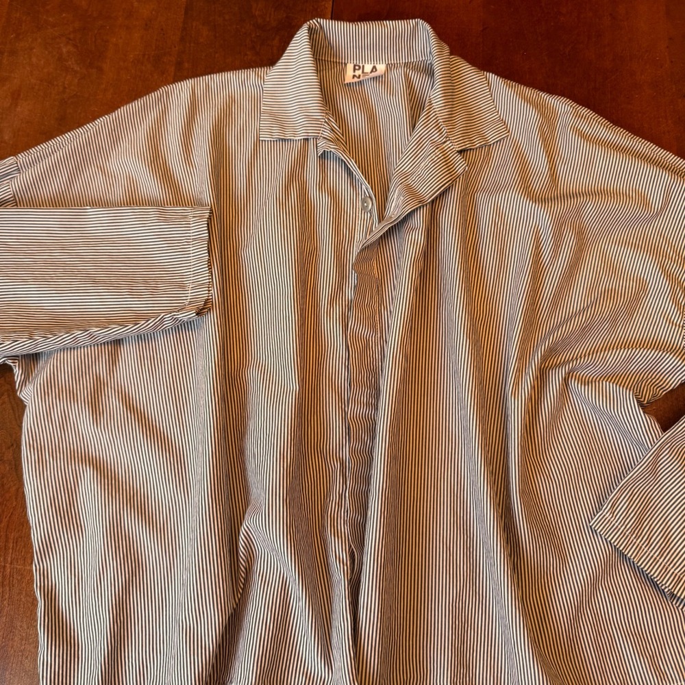 Planet Button Down Womens OS Black White Pinstripe Oversized Camp Collar Cotton‎